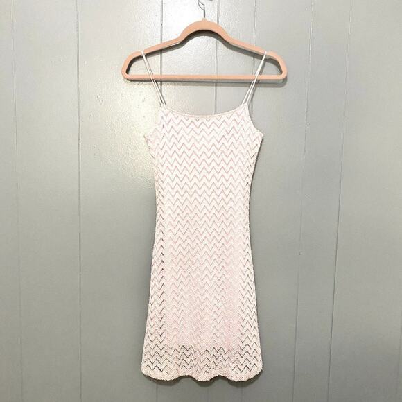 Vintage Y2K Mercury USA Pink Chevron Lace Spaghetti Strap 90s Mini Dress M - Picture 1 of 8